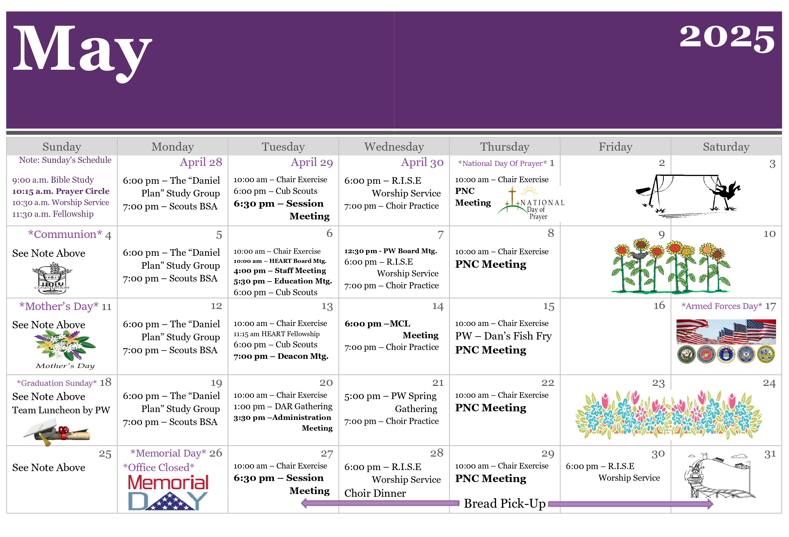 April Events Calendar